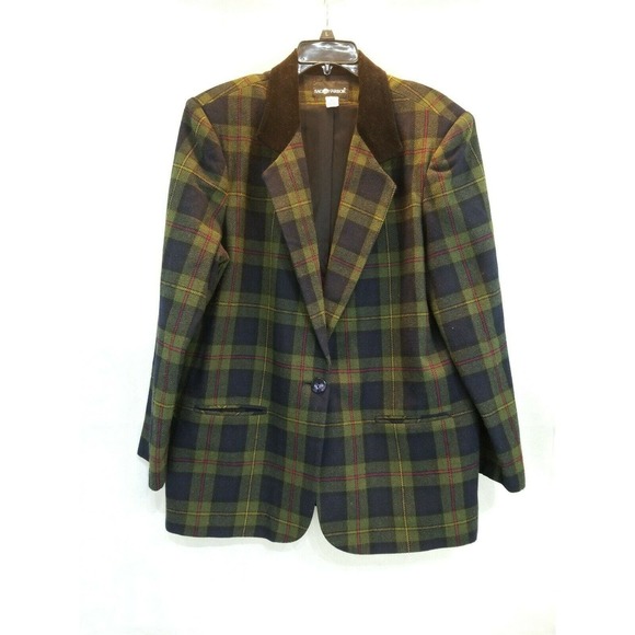 Sag Harbor Jackets & Blazers - Sag Harbor Green Plaid Wool Blend Blazer Jacket